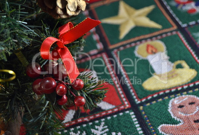Christmas decoration background with branches of pine