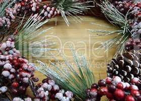 Background Christmas decoration with pine cones