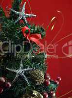 Christmas decoration background with branches of pine cones