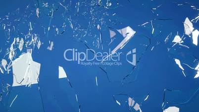 Cracked and Shattered blue glass with slow motion. Alpha is included