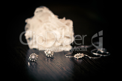 earrings and necklace with stones