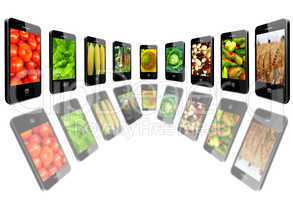 mobile phones with images of different vegetables