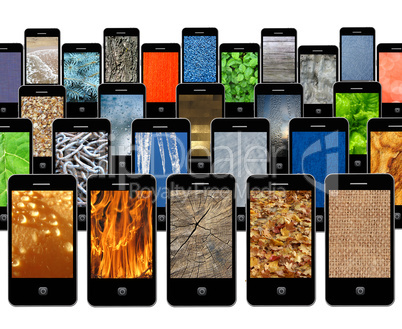 modern mobile phones with different textures