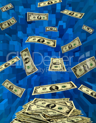 dollars flying away on blue abstraction