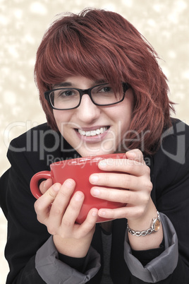 woman drinking from the cup