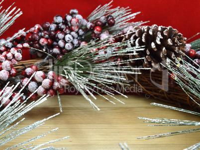 Background Christmas decoration with pine cones