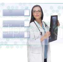 female doctor or nurse holding x-ray reading blank button panel