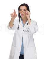 female doctor or nurse pushing button or pointing, copy room
