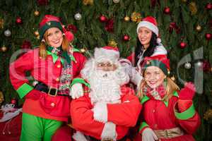 santa clause with elf helper woman christmas