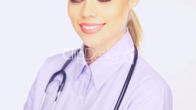 close up pf the face of a beautiful young female doctor