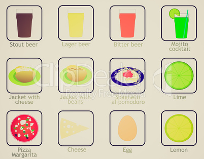 vintage look food and drink icons