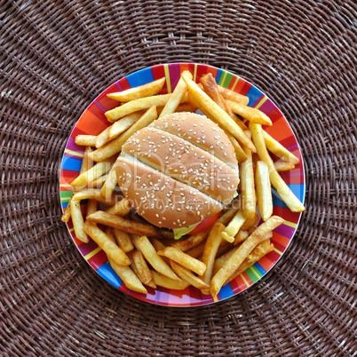 cheeseburger and french fries