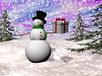 gift from snowman - 3d render