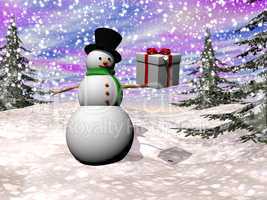 gift from snowman - 3d render