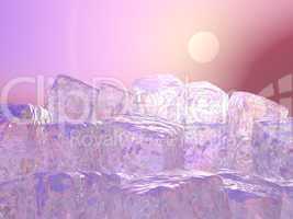 ice cubes by sunset - 3d render