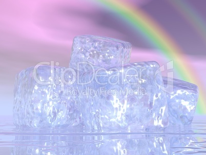 ice cubes and rainbow - 3d render