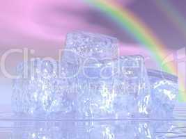 ice cubes and rainbow - 3d render
