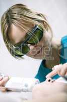 doctor doing a fractional skin laser treatment