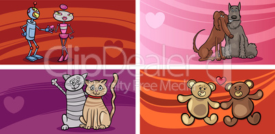 valentine cartoon greeting cards set