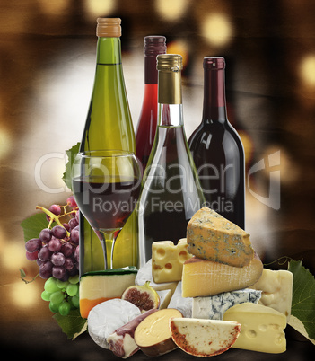 wine ,grape and cheese