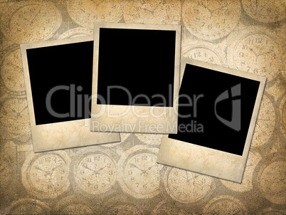 three polaroid style photographs on a grungy vintage background