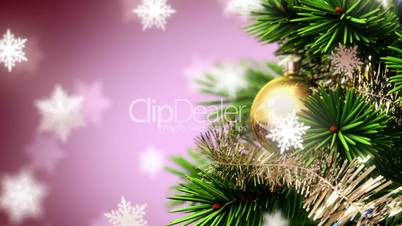 christmas tree and falling snowflakes background
