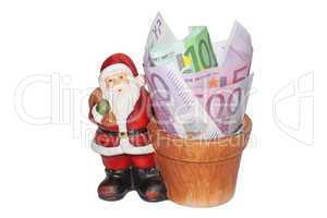 Santa claus with a bowl full of money