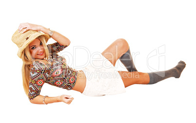 woman lying on floor.