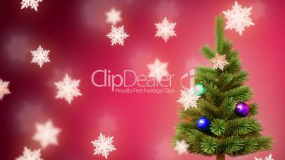 christmas tree and falling snowflakes background