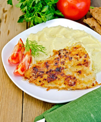 fish fried with mashed potatoes