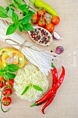 noodles rice different with peppers and vegetables