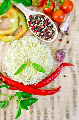 noodles rice twisted with peppers and vegetables