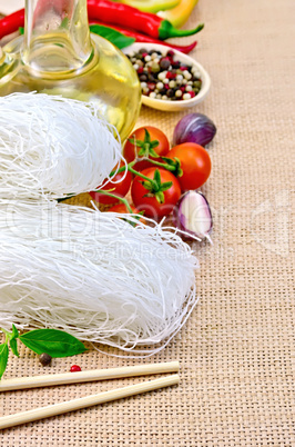 noodles rice white with peppers and vegetables