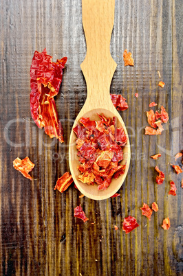pepper red hot chili in a spoon on the board on top