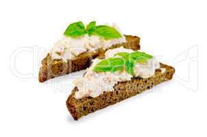 Sandwich with cream from salmon and mayonnaise