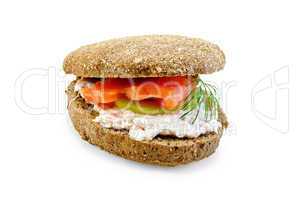 Sandwich with cream and salmon with cucumber
