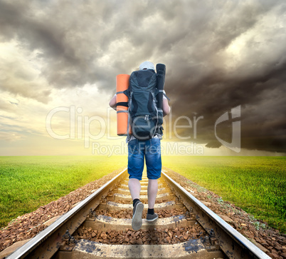 Tourist on the railroad