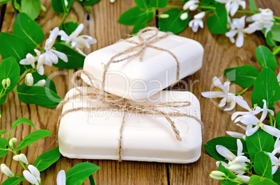 Soap white with flowers of honeysuckle