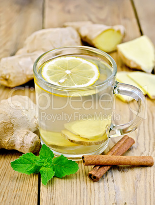 Tea ginger with mint and cinnamon in a mug