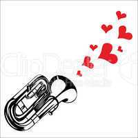 heart love music trumpet playing a song for valentine day