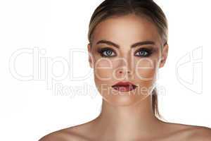 beautiful face of young adult woman with clean fresh skin -