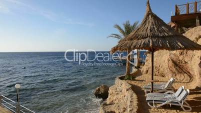 Sunbeds on the beach at luxury hotel, Sharm el Sheikh, Egypt