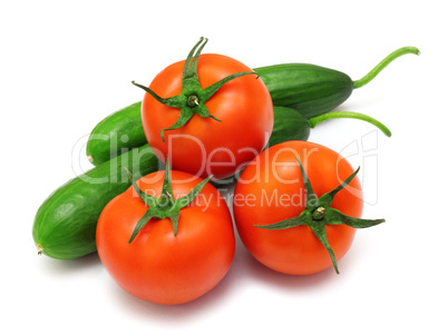 tomato and cucumber isolated on white
