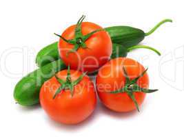tomato and cucumber isolated on white