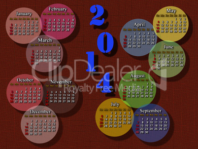 calendar for 2014 year on the brown background