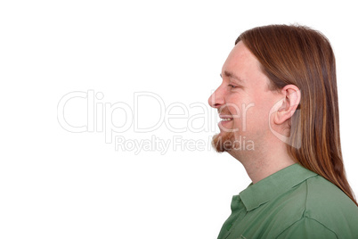 friendly man with long hair in side profile