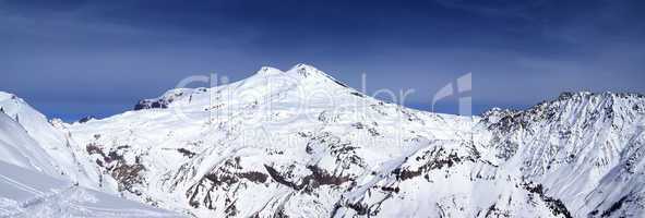 panoramic view on mount elbrus and off-piste slope
