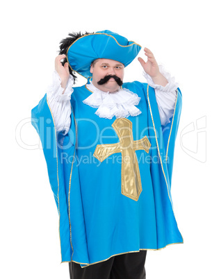 musketeer in turquoise blue uniform
