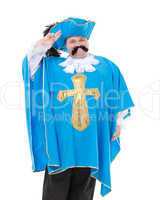 musketeer in turquoise blue uniform