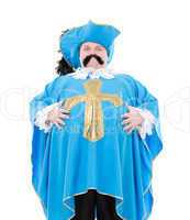 musketeer in turquoise blue uniform